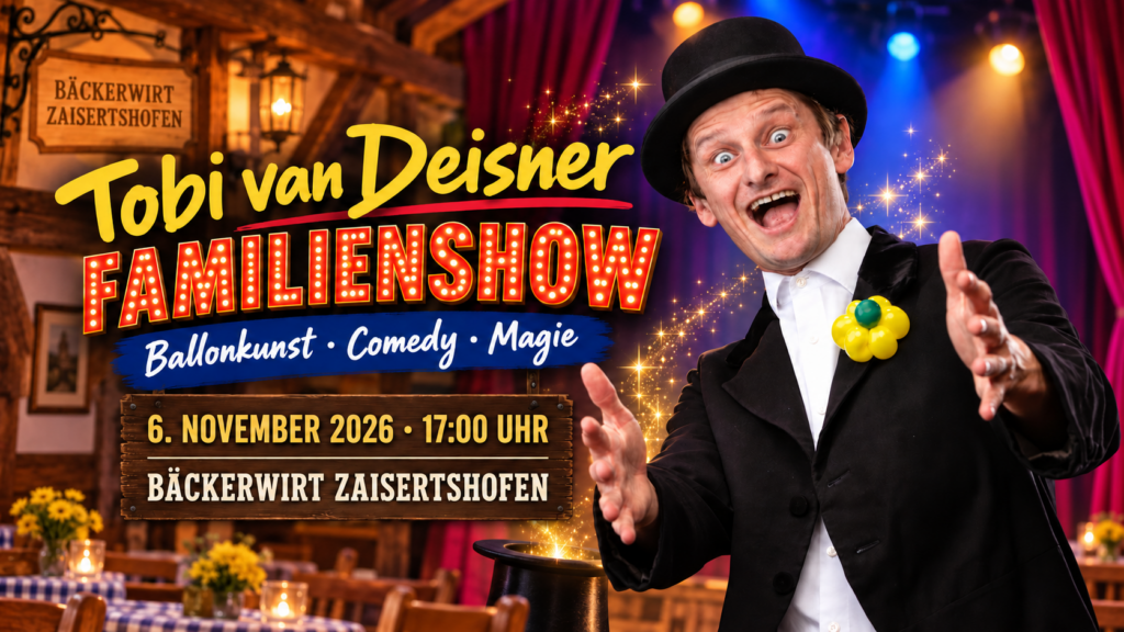 Tobi van Deisner – Familienshow mit Ballonkunst, Comedy und Magie am 6. November 2026 in Zaisertshofen